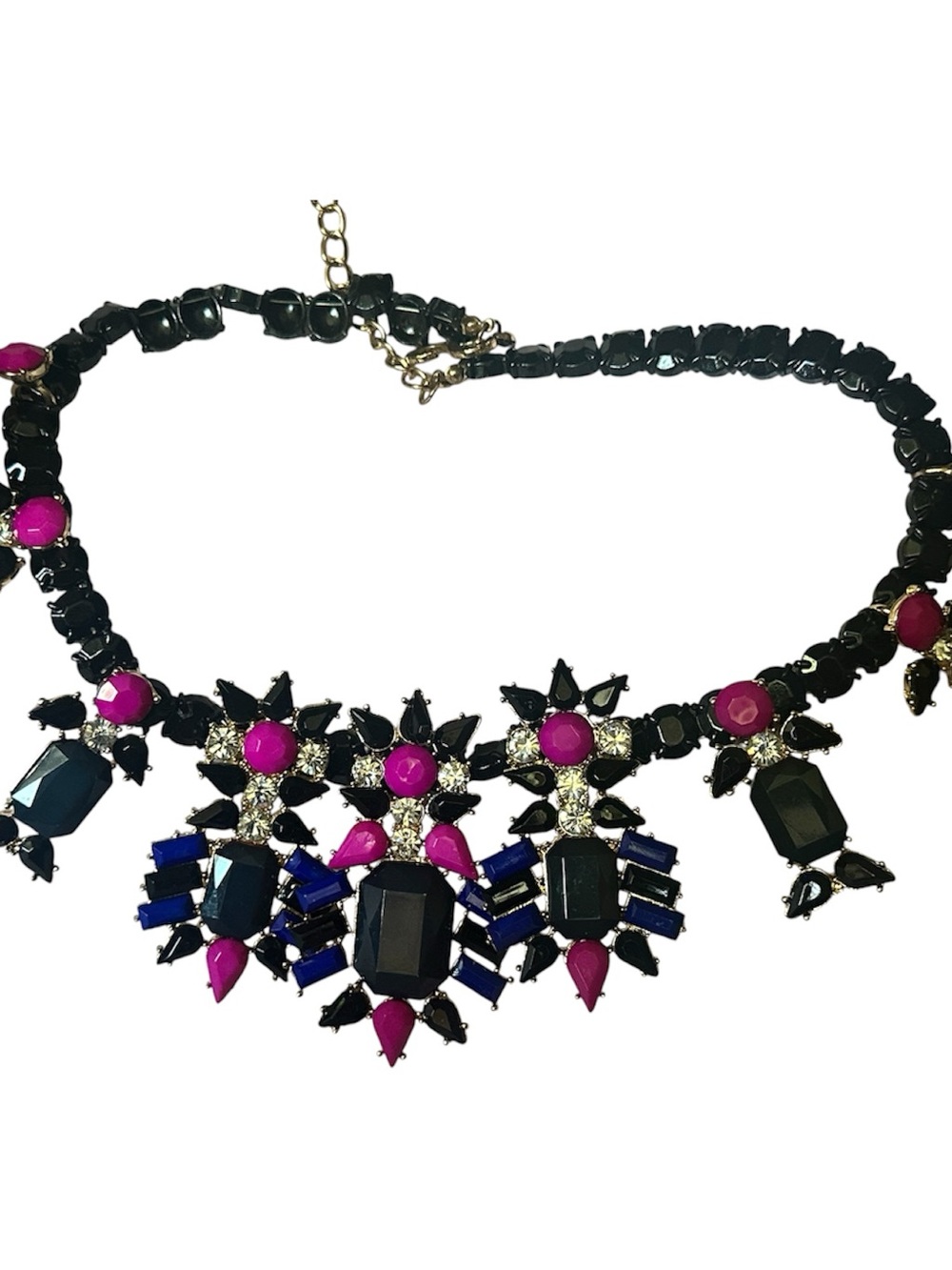 Statement Black, Pink & Blue Crystal Bib Necklace